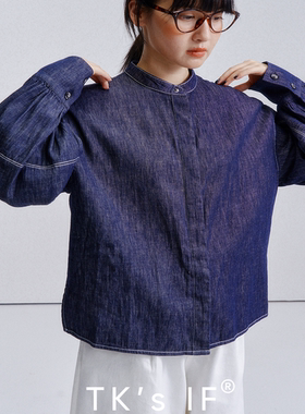 【御徒町】 圆领复古单宁牛仔衬衫