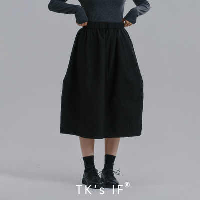 绉丝混纺提花橡筋腰立体花苞半裙