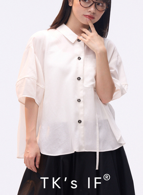 铜氨丝莱赛尔混纺大口袋飘带翻领短袖衬衫