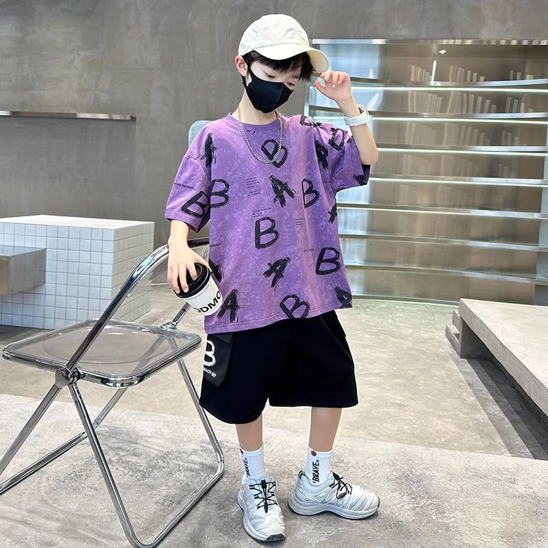 男童短袖t恤2025新款儿童帅气时髦体恤中大童夏季痞帅风扎染上衣T