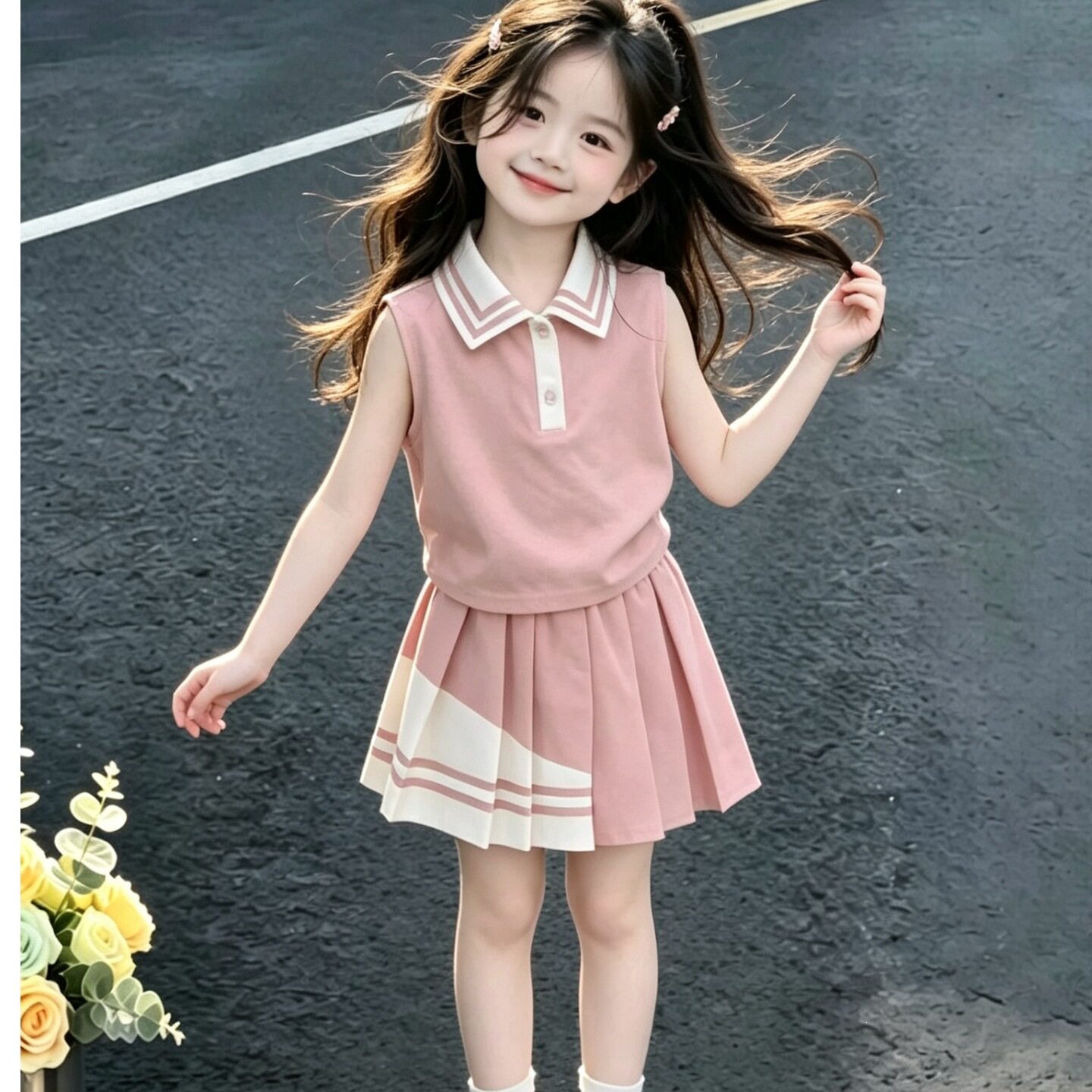 女童夏套装2026新款夏季学院风小女孩独特漂亮女宝宝夏装裙子衣服