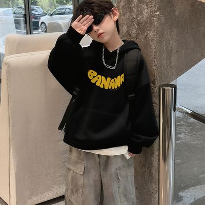 黑色男童连帽卫衣2025新款爆款加绒加厚女童洋气外套儿童秋冬上衣