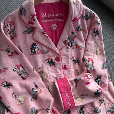 pjs纯棉磨毛女士家居服套装秋冬情侣长袖睡衣套装高个子居家服