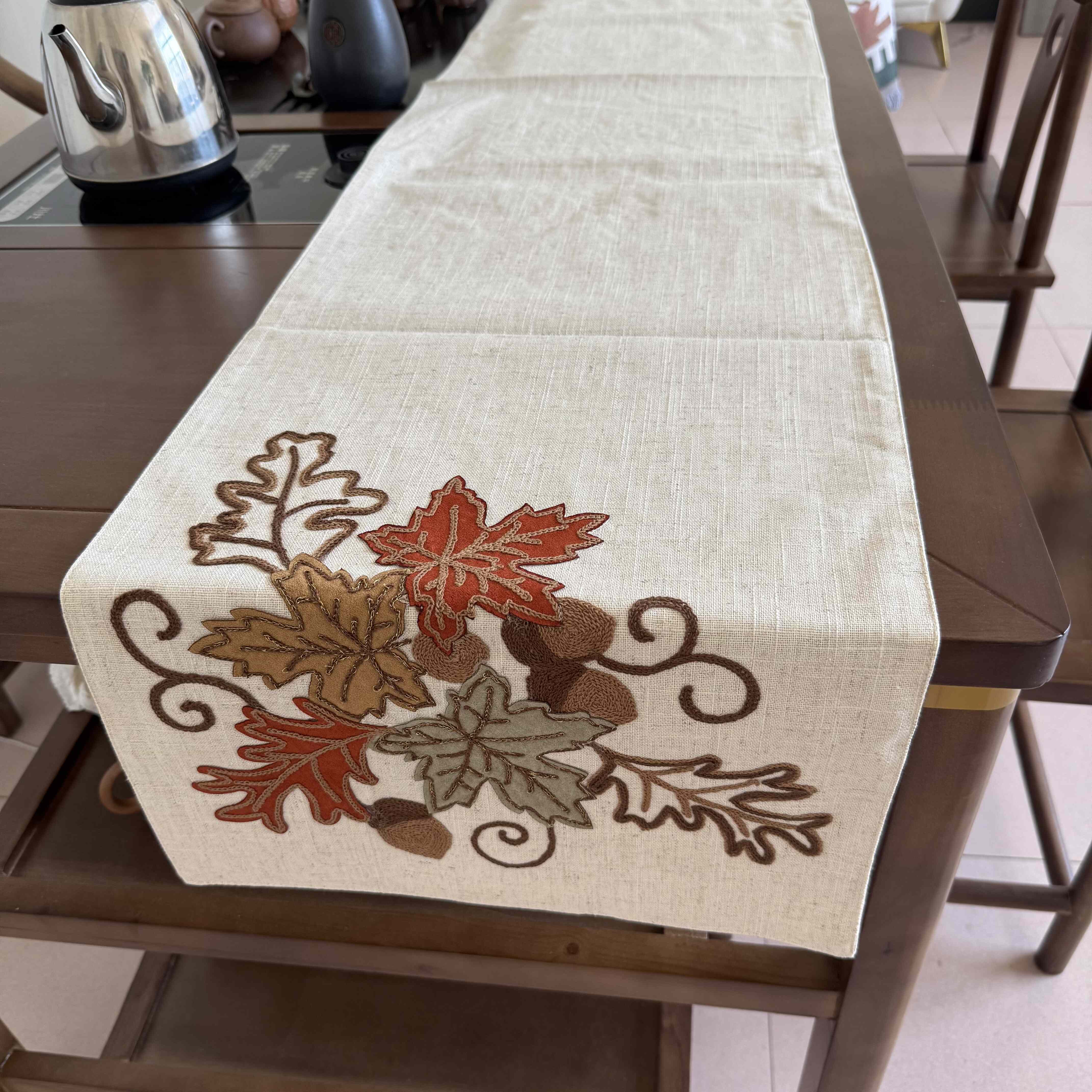 亏钱处理！外贸桌旗美式贴布绣茶台垫布棉麻亚麻刺绣电视柜装饰布