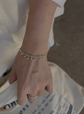 S925纯银流苏圆珠手链女简约小众设计豆豆小银球手环气质百搭手饰