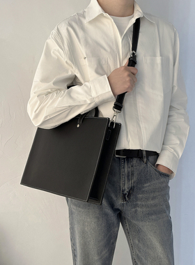 韩版小众男士公文包通勤文件包质感简约手提女包大容量单肩电脑包