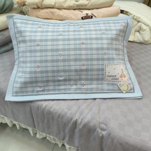 实体店建斌纯棉六层纱布吸汗透气情侣提花小清新信封大枕套一对装