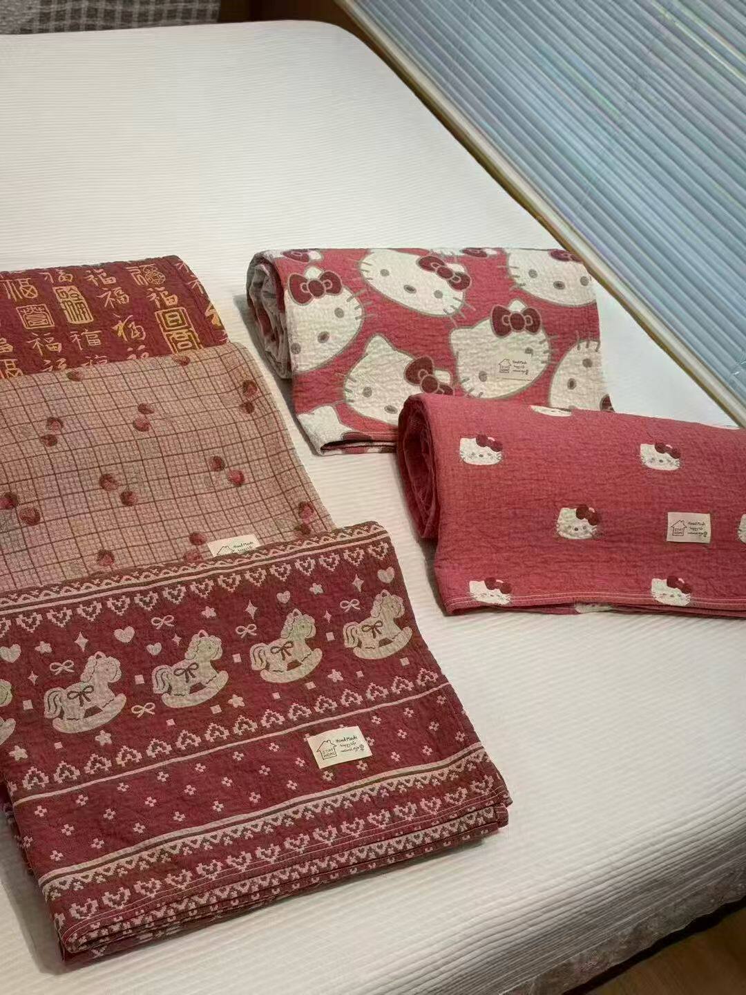 实体店新款纯棉水洗四层纱布提花双人加大床单A类多功能盖毯床盖