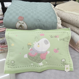 新款建斌大小手纯棉四层纱布精品卡通中号枕巾经典宿舍家用一对