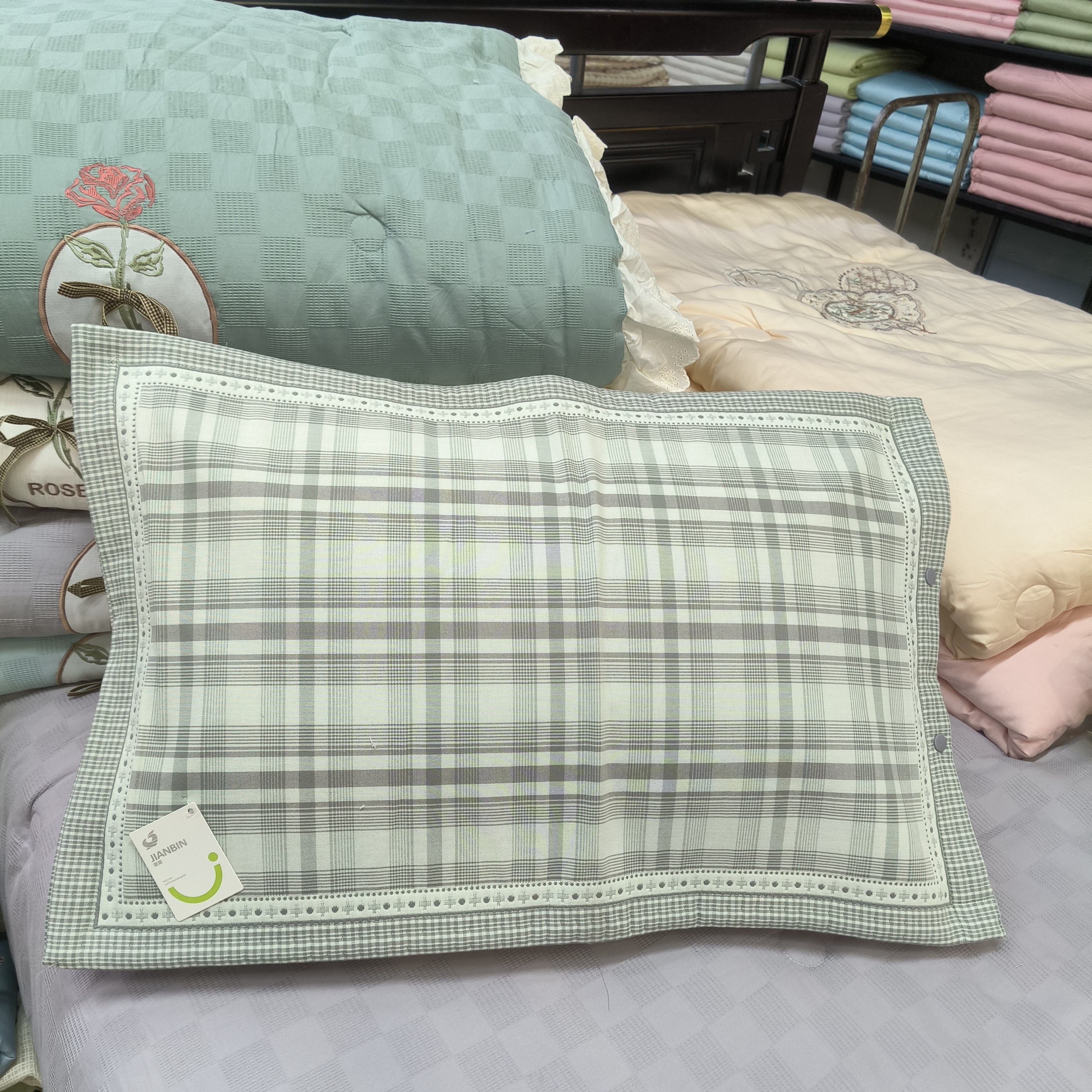 实体店建斌纯棉六层纱布吸汗透气提花格子信封儿童中号枕套一对装,床上用品,枕巾,淘宝优惠券,粉丝福利购,淘宝优惠卷