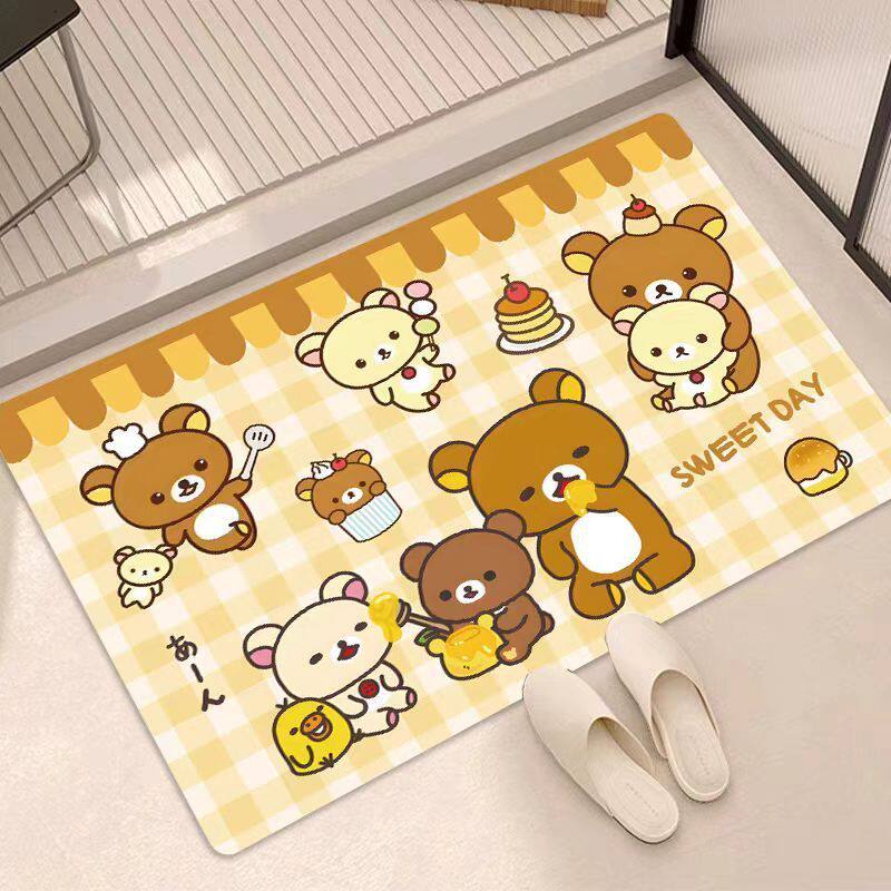 卡通轻松熊硅藻泥浴室垫卫生间厕所门口吸水防滑地垫玄关入门地垫