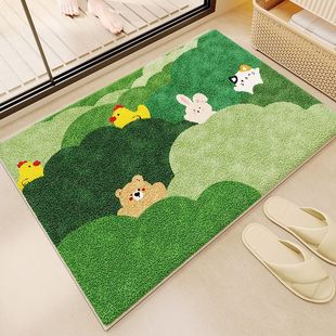 家用卫生间地垫浴室吸水耐磨垫仿羊绒绿色森林卧室厕所门口脚垫