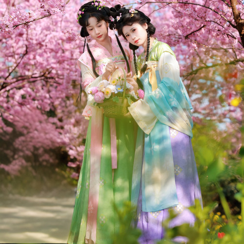 青衫司羽汉服【春有约】新款复原唐褙子桃红柳绿齐胸破裙春夏长裙