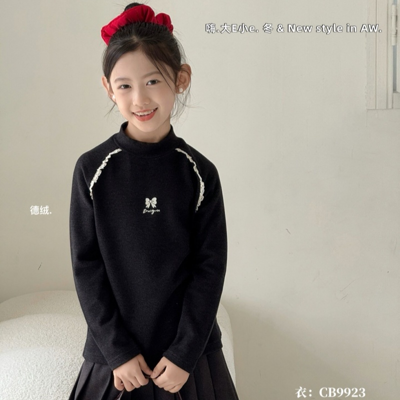 大E小e打底衫2025秋冬中大童蕾丝花边T恤女童加绒发热暖暖衣9923