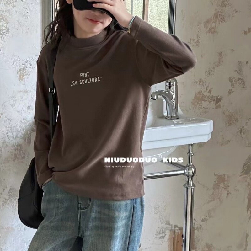 牛哆哆男童打底衫2024冬款高领中大童T恤女童加绒加厚暖暖衣53712