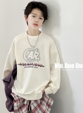 牛哆哆儿童卫衣2025秋新款男童圆领上衣中大童宽松印花上衣76202