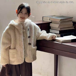 大E小e童装2025秋冬款女童加厚毛绒绒外套宝宝洋气短款毛毛衣2841