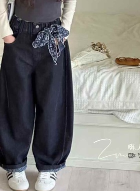 大E小e儿童牛仔裤2025秋新款弯刀裤女童宽松长裤休闲老爹裤66166