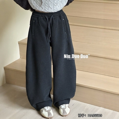牛哆哆儿童弯刀裤2025冬男女童加绒针织裤青少年一体绒裤子95509