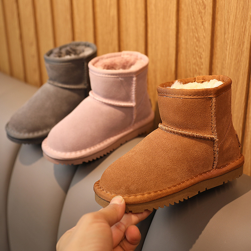 【断码清仓】加厚宝宝防滑真皮儿童雪地靴男女童鞋棉鞋皮毛一体