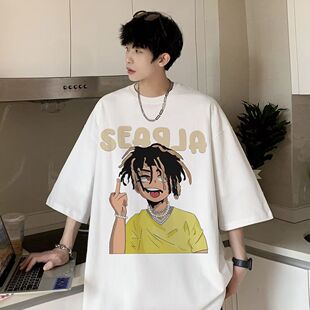 港风大码 T261 T日系T美式 92025年潮 小众上衣1016 T恤重磅短袖