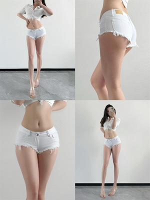 夏季薄款低腰毛边牛仔超短裤