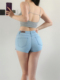 夏 女高弹力紧身翘臀辣妹水洗热裤 浅蓝色春夏薄款 侧开叉牛仔短裤