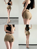 蜜桃臀热裤 温柔燕麦 女a字春夏韩系休闲裤 风短裤 卡其色高腰工装