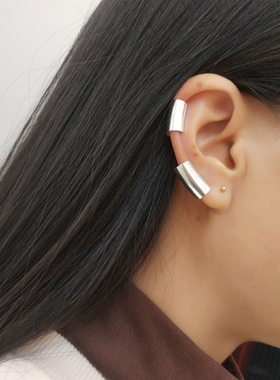 集泰个性长款耳环通体9999纯银亮面耳骨耳夹女无耳洞抗过敏盖伤疤