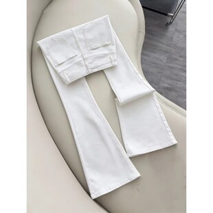 国潮白色柳叶弯刀牛仔裤男款美式高街vibe直筒裤子窄版修身微喇裤