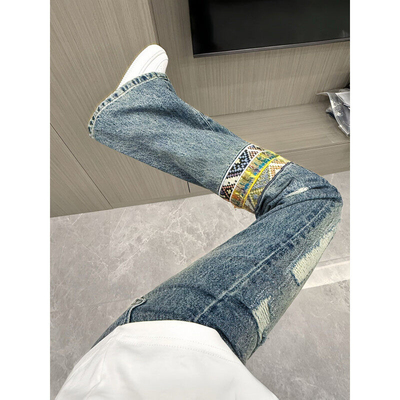 cleanfit腰果花刺绣牛仔裤男秋季