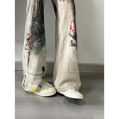 小众设计感做旧涂鸦脏染油画牛仔