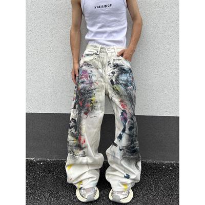 cleanfit做旧涂鸦脏脏风牛仔裤男