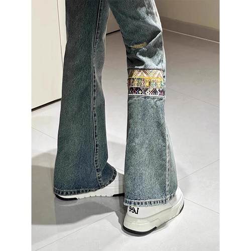 cleanfit民族风刺绣破洞牛仔裤男