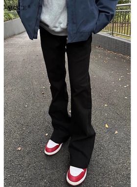 Cra黑色牛仔裤男秋冬加绒柳叶弯刀弹力黑牛cleanfit直筒微喇裤子