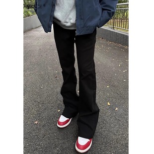 Cra黑色牛仔裤男秋冬加绒柳叶弯刀弹力黑牛cleanfit直筒微喇裤子