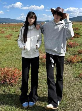 cra纯黑色牛仔裤男女款秋季美式高街vibe情侣裤子窄版直筒微喇裤