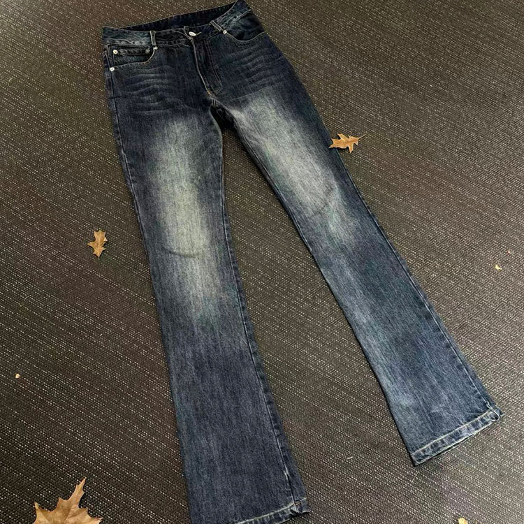 海森堡自主竹节微喇直筒牛仔裤男