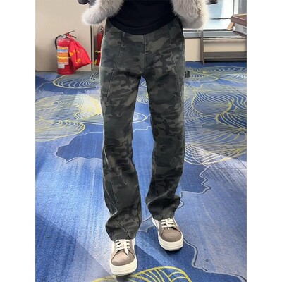 美式复古迷彩工装裤男款秋冬加绒
