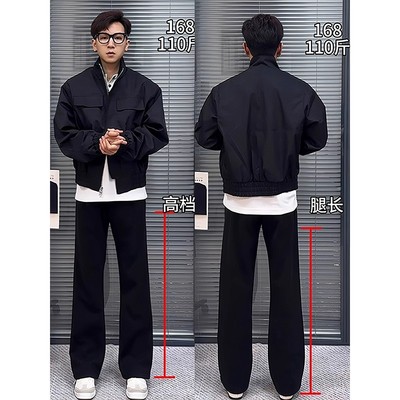 高腰提裆直筒牛仔裤男款加绒美式