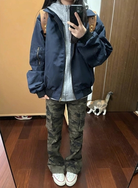 cra藏青色飞行员夹克男女秋季cleanfit短款外套高级感翻领棒球服