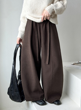 HKFG 秋季新款弯刀裤女高腰显瘦休闲裤阔腿裤复古日系秋冬新款