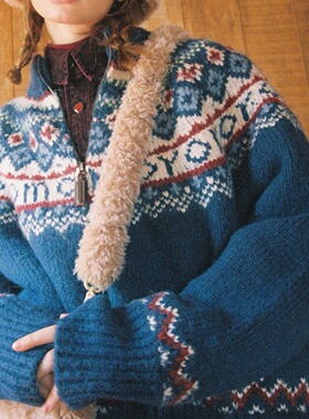 Moromoro费尔岛复古毛衣女秋季加厚高领针织开衫宽松慵懒学院