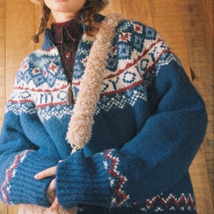 Moromoro费尔岛复古毛衣女秋季加厚高领针织开衫宽松慵懒学院