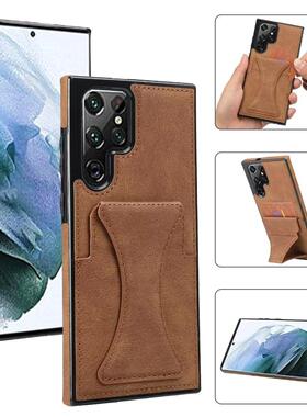 适用三星S25ultra手机壳Galaxys24Ultra卡包支架s22ultra纯色note20ultra皮质卡套A54放卡A53零钱包男女外壳