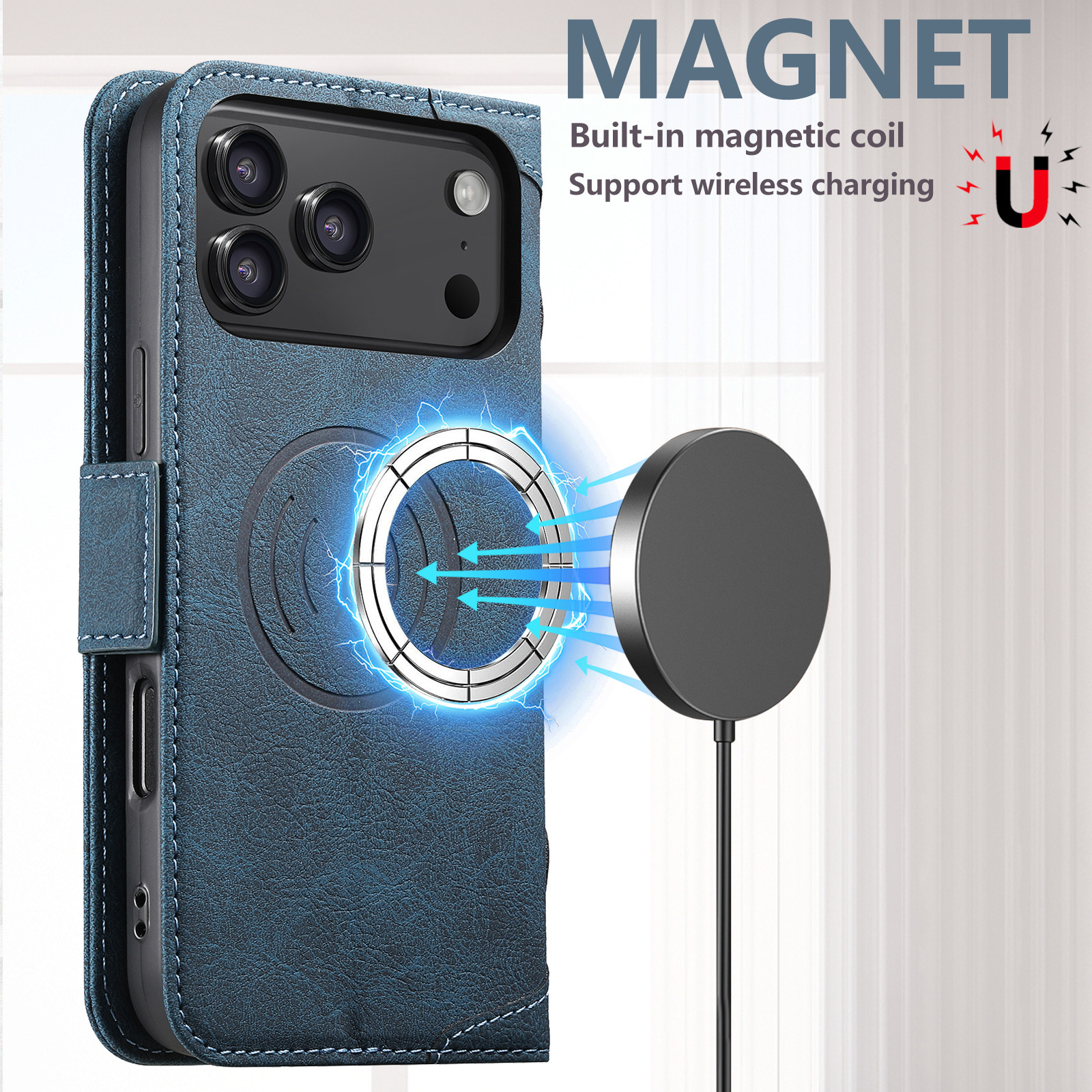 magsafe磁吸无线充电适用iPhone17promax翻盖皮套16plus皮革15手机壳14pro插卡钱包款支架13简约商务防摔日韩