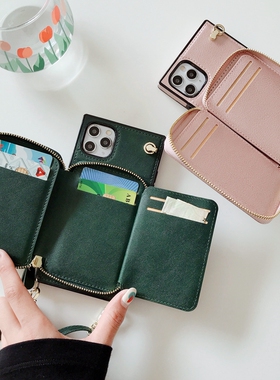 iphone14promax手机壳苹果13可放卡零钱12斜挎背包78P挂绳11新款防摔保护套xr高级链条ip15潮牌收纳背带全包