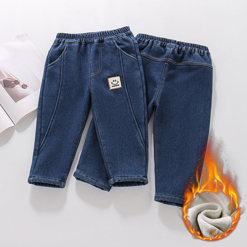 儿童牛仔裤加绒一体绒秋
