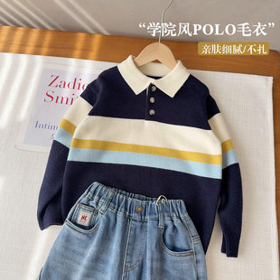 【设计师款】兔绒包芯纱文艺亮色翻领polo毛衣男女童上衣长袖衫