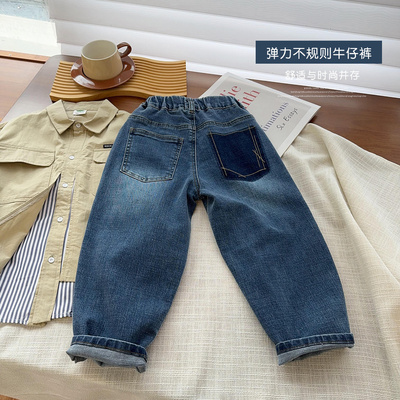 【定制大童牛仔140-170】竹节牛仔裤高弹力砂洗重工直筒牛仔裤